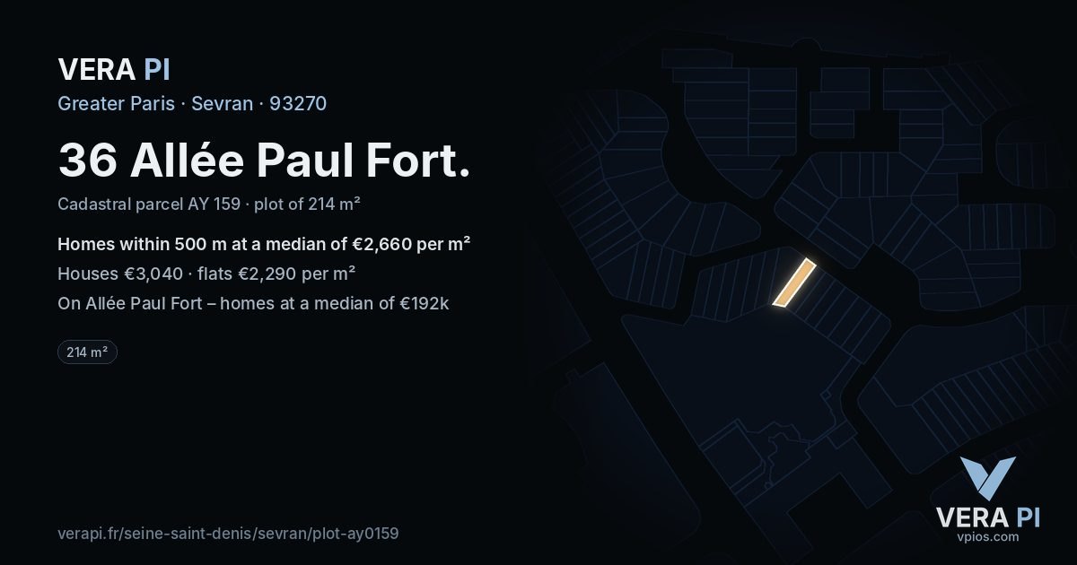 36 Allée Paul Fort, Sevran at night – the plot lit, the parcels around coloured by the prices near them