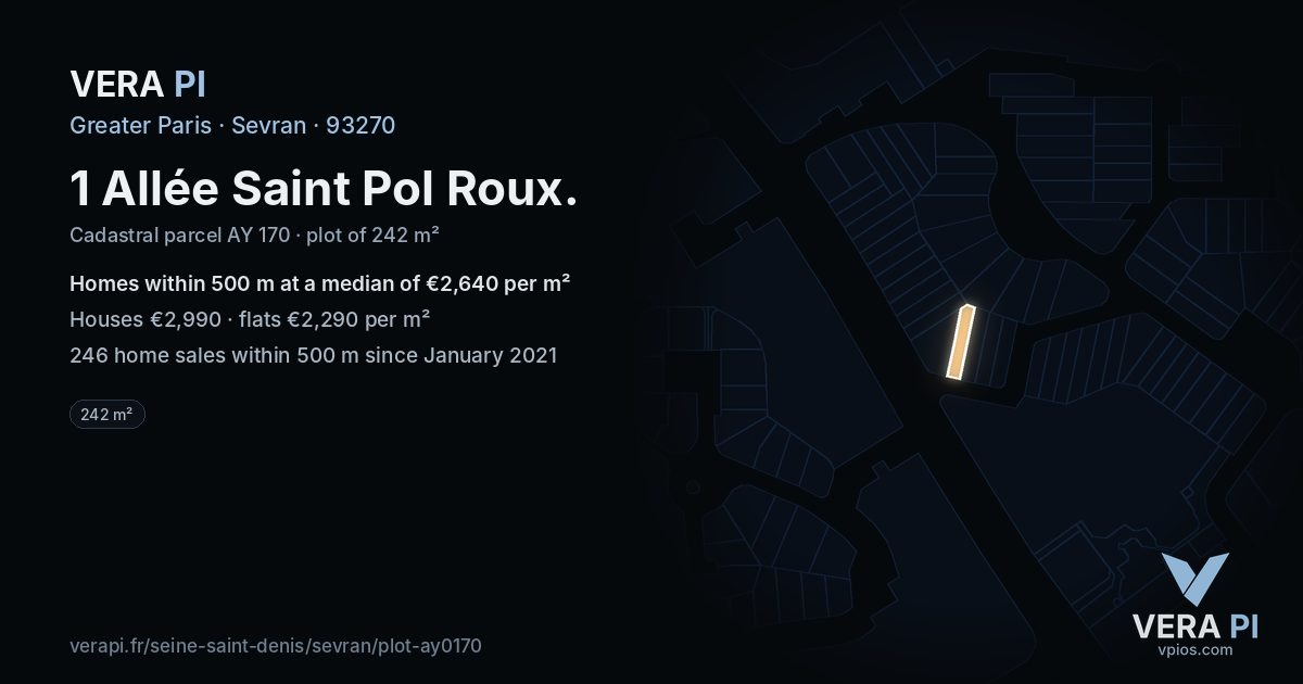 1 Allée Saint Pol Roux, Sevran at night – the plot lit, the parcels around coloured by the prices near them