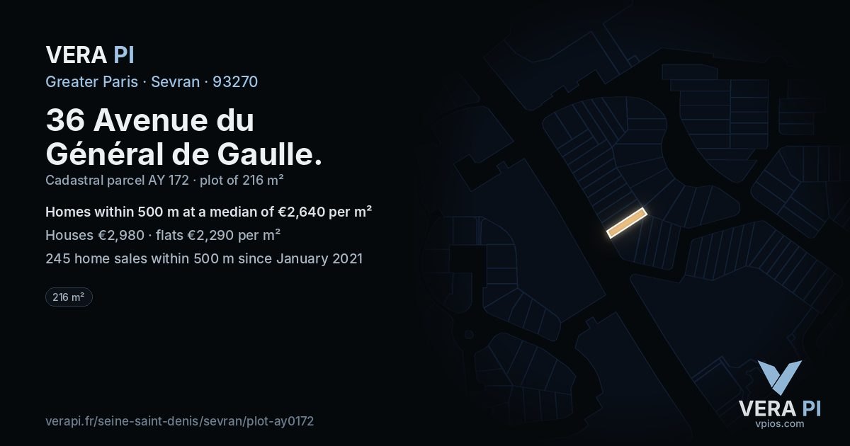 36 Avenue du Général de Gaulle, Sevran at night – the plot lit, the parcels around coloured by the prices near them