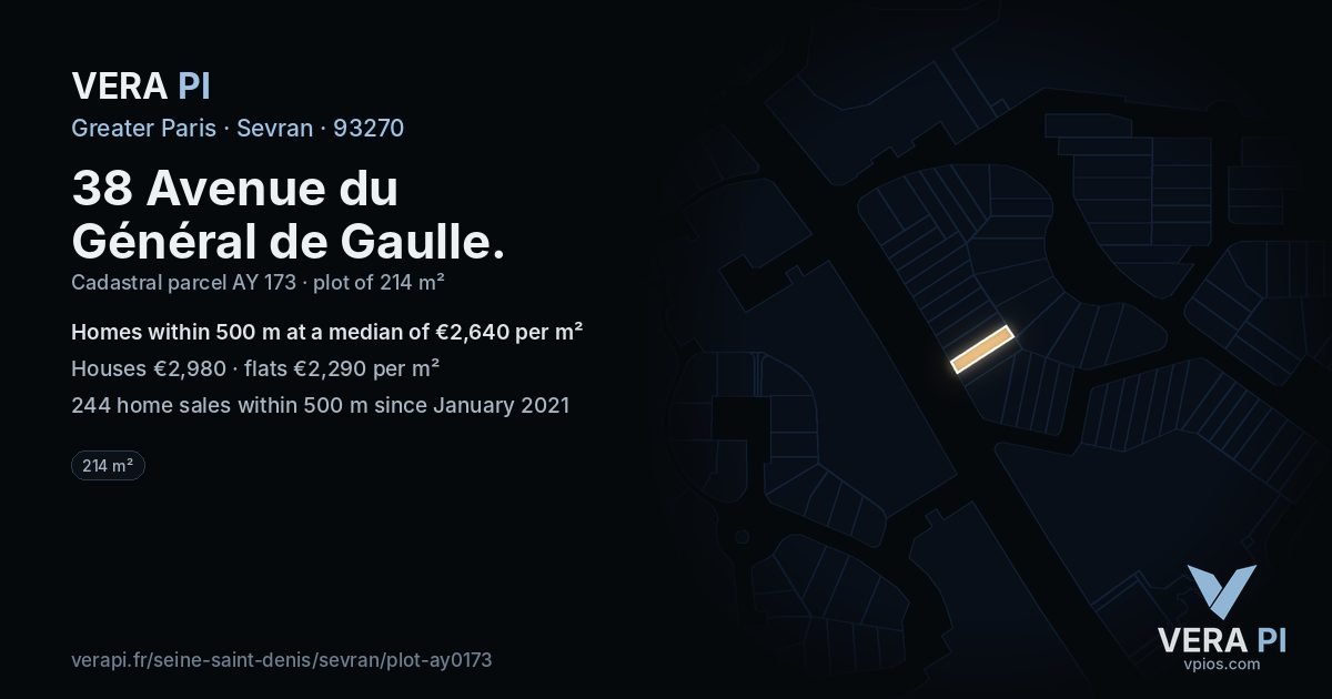 38 Avenue du Général de Gaulle, Sevran at night – the plot lit, the parcels around coloured by the prices near them