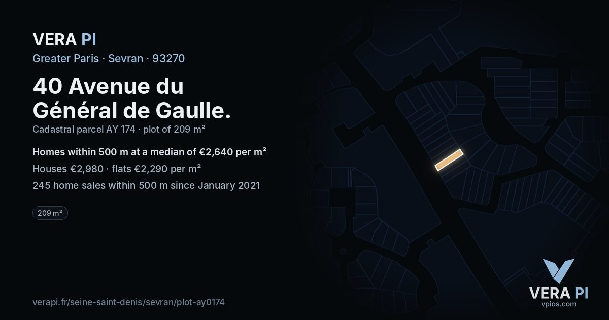 40 Avenue du Général de Gaulle, Sevran at night – the plot lit, the parcels around coloured by the prices near them