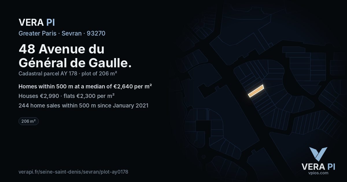 48 Avenue du Général de Gaulle, Sevran at night – the plot lit, the parcels around coloured by the prices near them