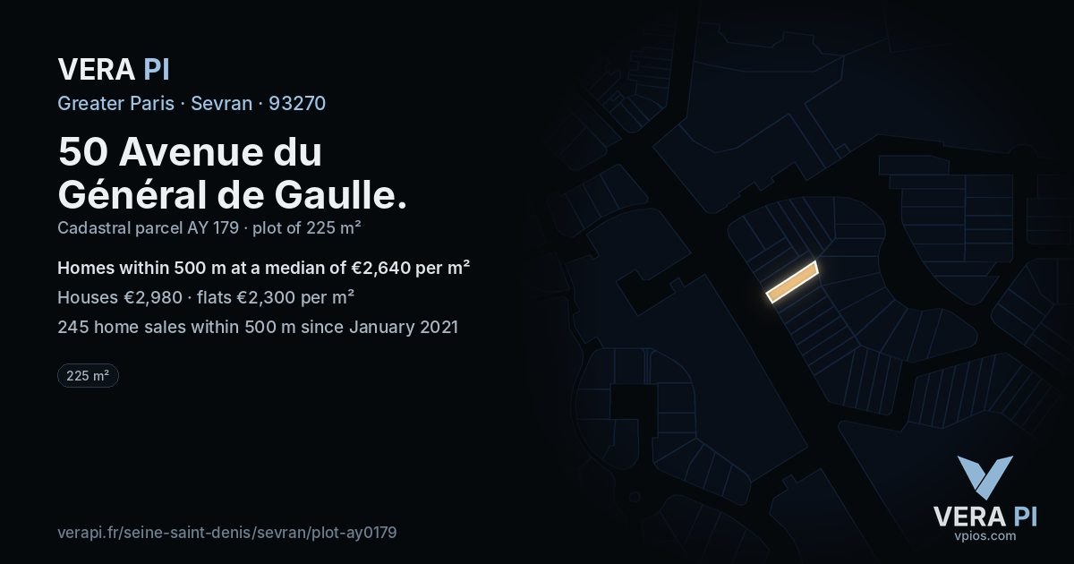 50 Avenue du Général de Gaulle, Sevran at night – the plot lit, the parcels around coloured by the prices near them