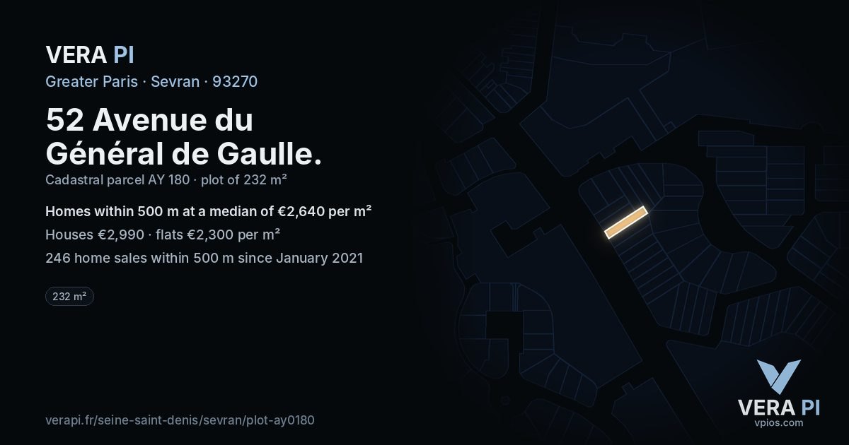 52 Avenue du Général de Gaulle, Sevran at night – the plot lit, the parcels around coloured by the prices near them