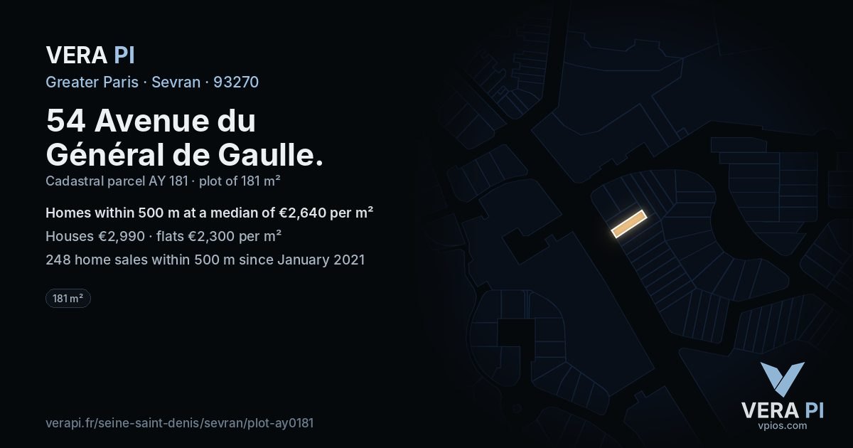 54 Avenue du Général de Gaulle, Sevran at night – the plot lit, the parcels around coloured by the prices near them