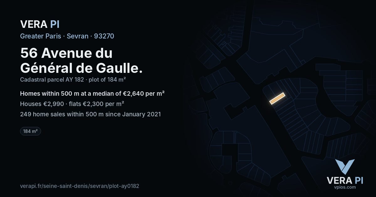 56 Avenue du Général de Gaulle, Sevran at night – the plot lit, the parcels around coloured by the prices near them