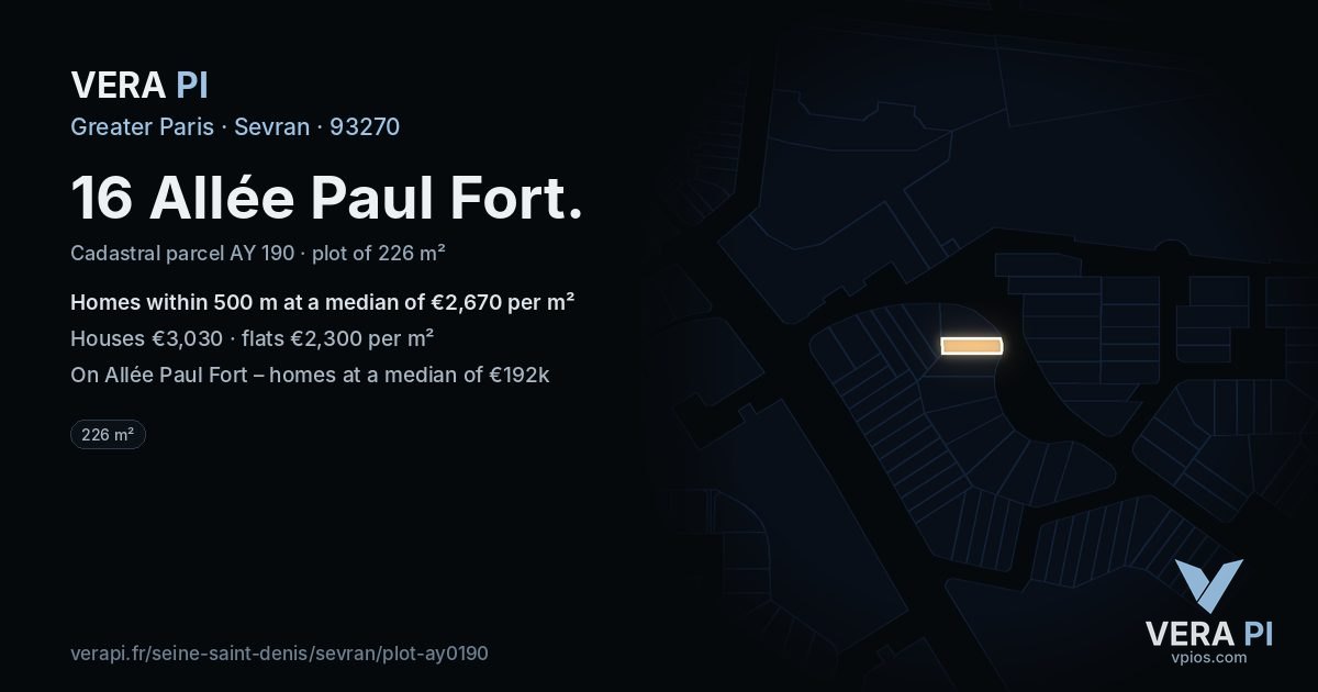16 Allée Paul Fort, Sevran at night – the plot lit, the parcels around coloured by the prices near them
