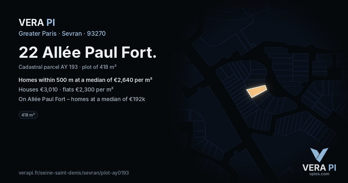 22 Allée Paul Fort, Sevran at night – the plot lit, the parcels around coloured by the prices near them