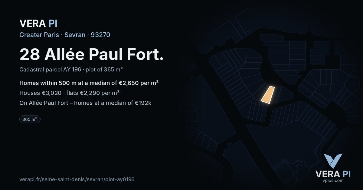 28 Allée Paul Fort, Sevran at night – the plot lit, the parcels around coloured by the prices near them