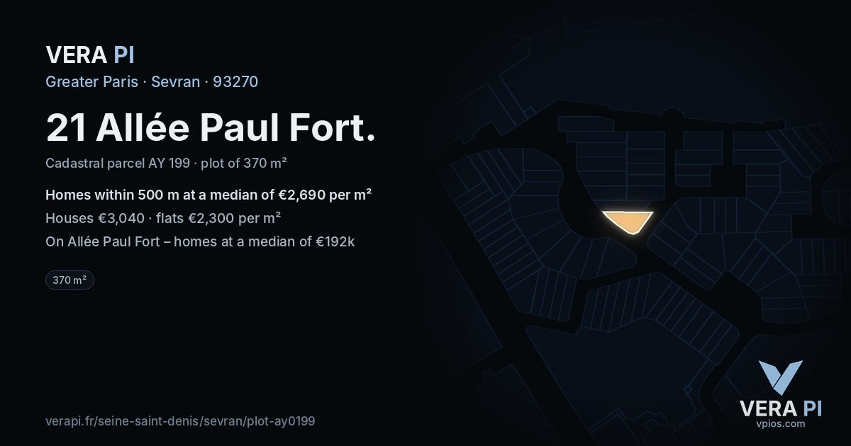 21 Allée Paul Fort, Sevran at night – the plot lit, the parcels around coloured by the prices near them