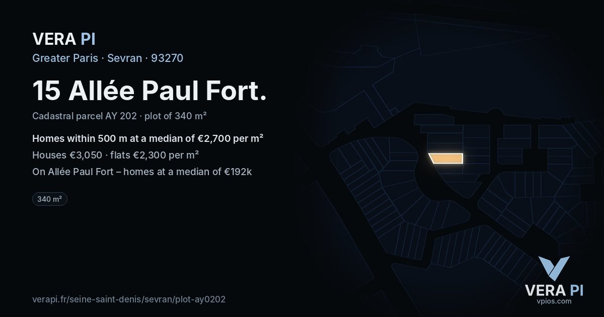 15 Allée Paul Fort, Sevran at night – the plot lit, the parcels around coloured by the prices near them