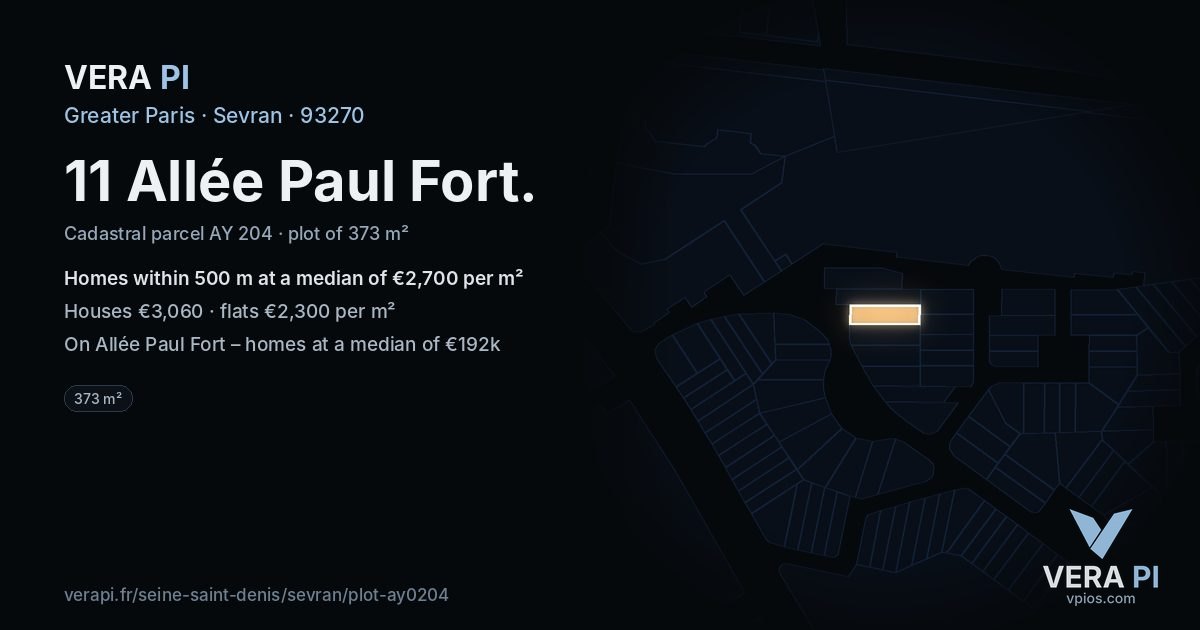 11 Allée Paul Fort, Sevran at night – the plot lit, the parcels around coloured by the prices near them