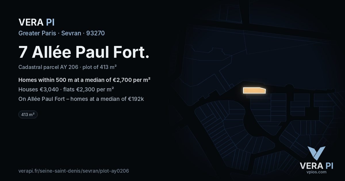 7 Allée Paul Fort, Sevran at night – the plot lit, the parcels around coloured by the prices near them