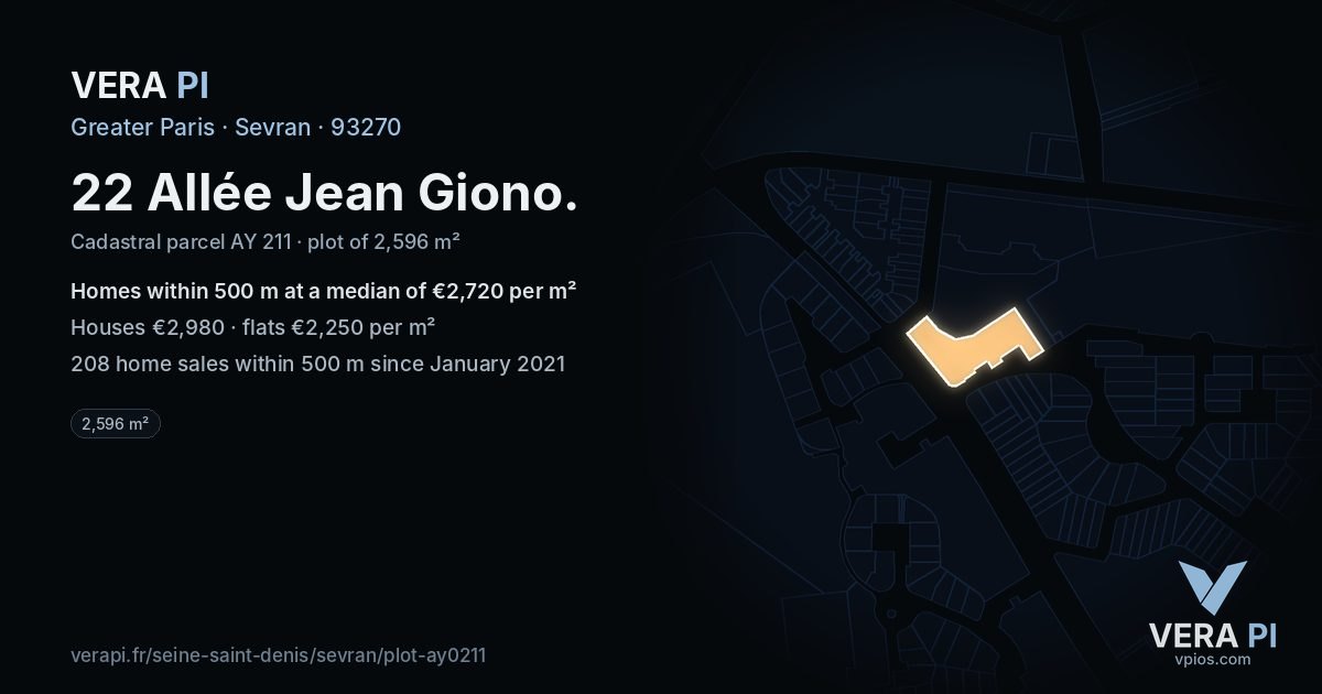 22 Allée Jean Giono, Sevran at night – the plot lit, the parcels around coloured by the prices near them