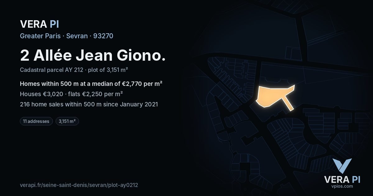 2 Allée Jean Giono, Sevran at night – the plot lit, the parcels around coloured by the prices near them