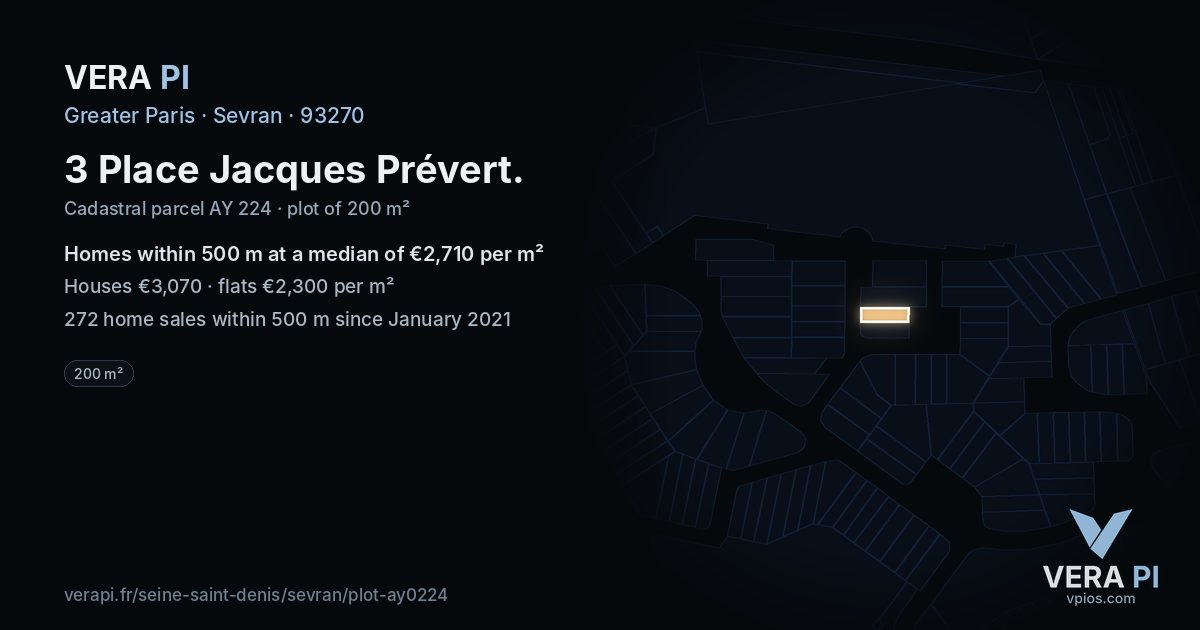 3 Place Jacques Prévert, Sevran at night – the plot lit, the parcels around coloured by the prices near them