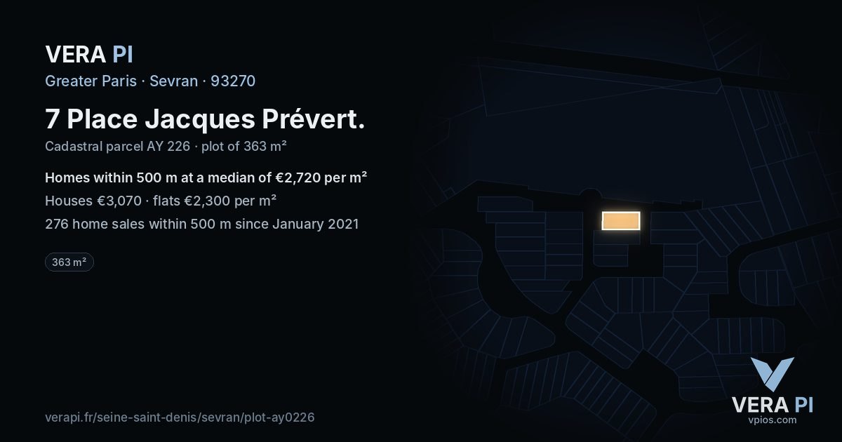 7 Place Jacques Prévert, Sevran at night – the plot lit, the parcels around coloured by the prices near them