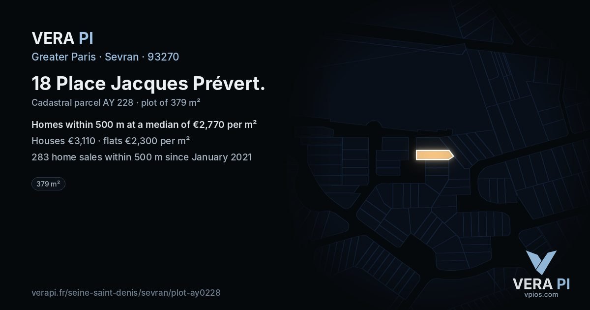 18 Place Jacques Prévert, Sevran at night – the plot lit, the parcels around coloured by the prices near them