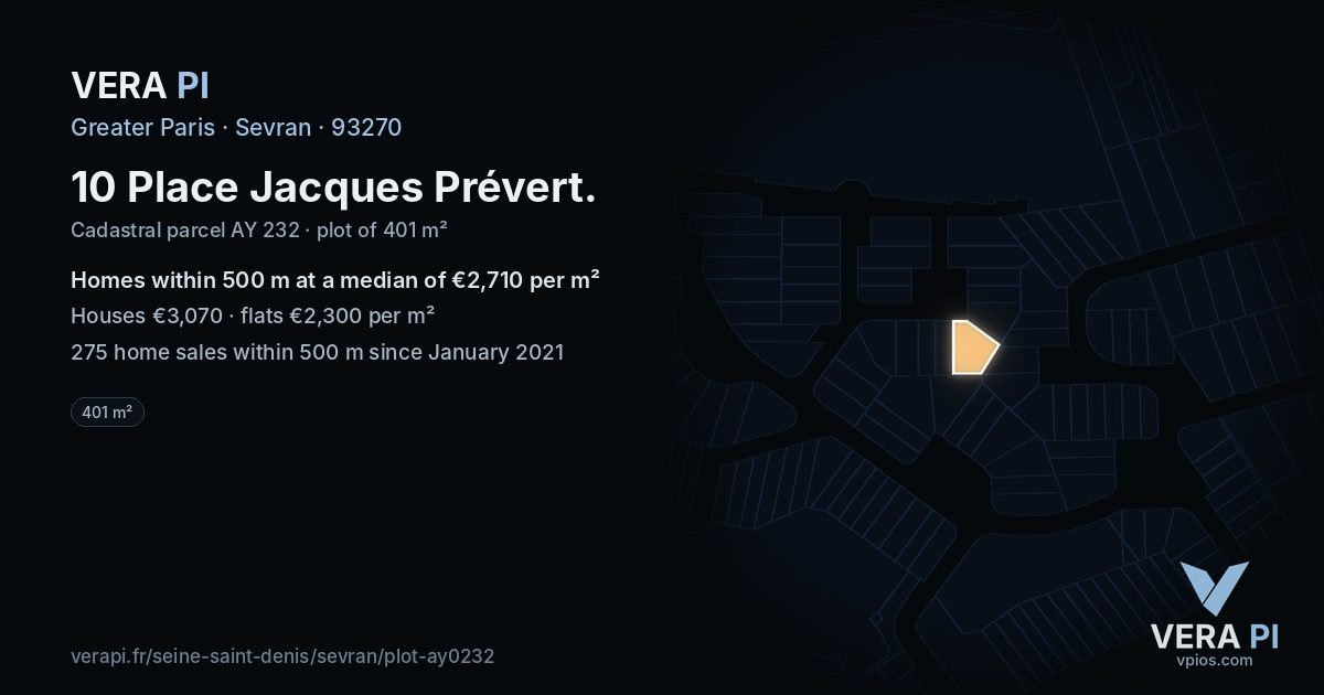 10 Place Jacques Prévert, Sevran at night – the plot lit, the parcels around coloured by the prices near them