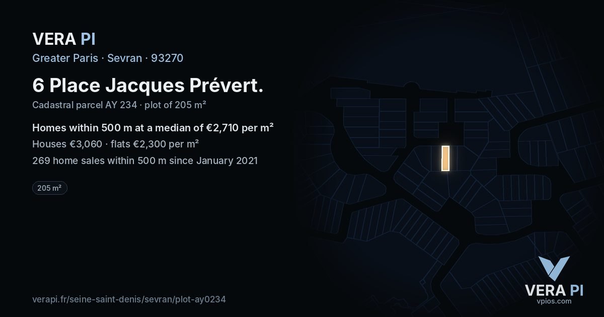6 Place Jacques Prévert, Sevran at night – the plot lit, the parcels around coloured by the prices near them