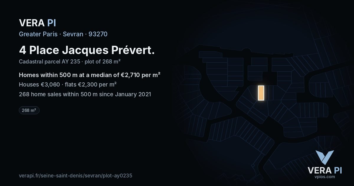 4 Place Jacques Prévert, Sevran at night – the plot lit, the parcels around coloured by the prices near them