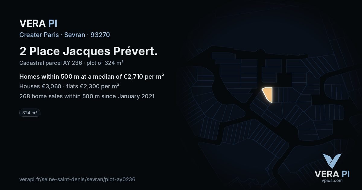2 Place Jacques Prévert, Sevran at night – the plot lit, the parcels around coloured by the prices near them
