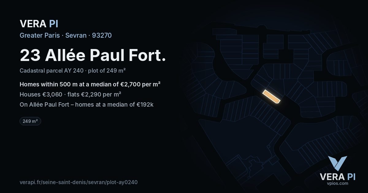 23 Allée Paul Fort, Sevran at night – the plot lit, the parcels around coloured by the prices near them