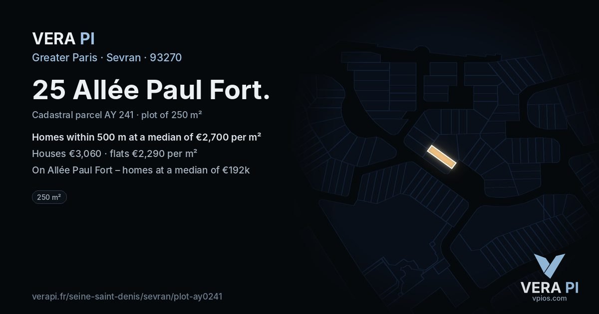 25 Allée Paul Fort, Sevran at night – the plot lit, the parcels around coloured by the prices near them