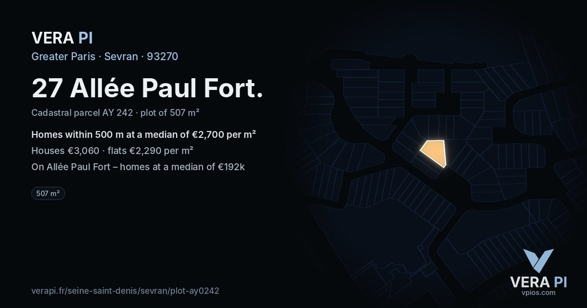 27 Allée Paul Fort, Sevran at night – the plot lit, the parcels around coloured by the prices near them