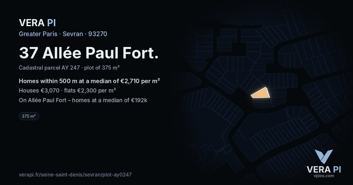 37 Allée Paul Fort, Sevran at night – the plot lit, the parcels around coloured by the prices near them