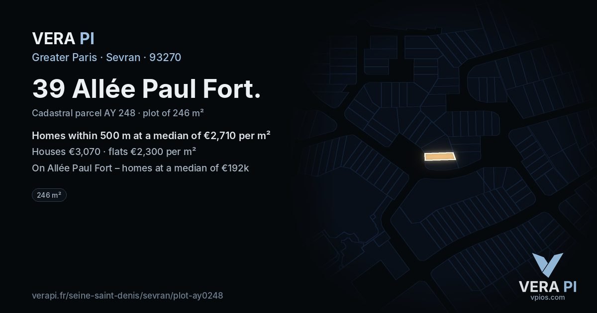 39 Allée Paul Fort, Sevran at night – the plot lit, the parcels around coloured by the prices near them
