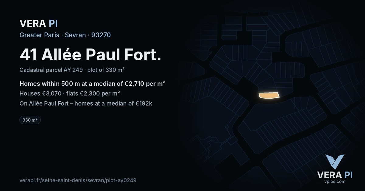 41 Allée Paul Fort, Sevran at night – the plot lit, the parcels around coloured by the prices near them