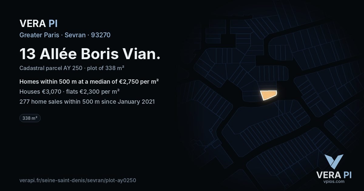 13 Allée Boris Vian, Sevran at night – the plot lit, the parcels around coloured by the prices near them