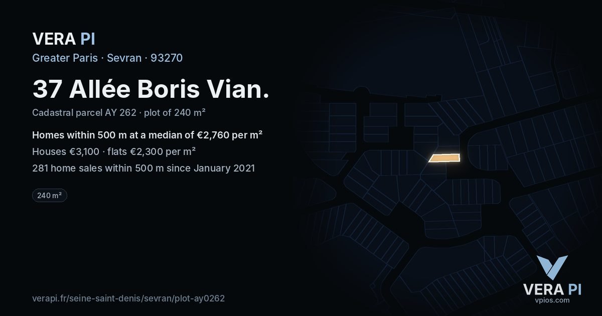 37 Allée Boris Vian, Sevran at night – the plot lit, the parcels around coloured by the prices near them