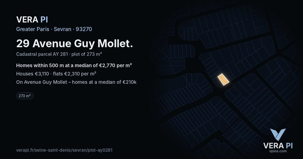 29 Avenue Guy Mollet, Sevran at night – the plot lit, the parcels around coloured by the prices near them