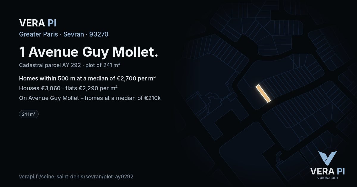 1 Avenue Guy Mollet, Sevran at night – the plot lit, the parcels around coloured by the prices near them