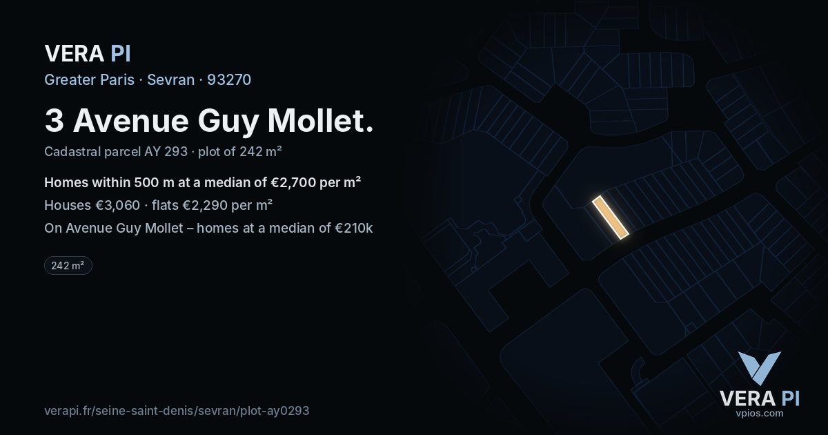 3 Avenue Guy Mollet, Sevran at night – the plot lit, the parcels around coloured by the prices near them