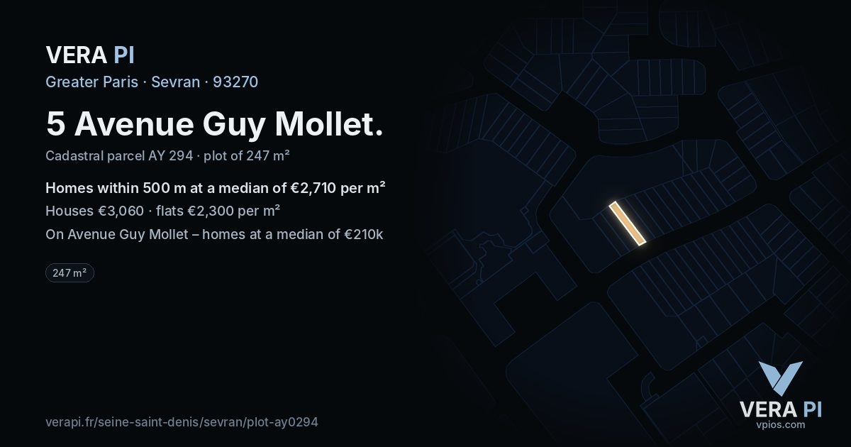 5 Avenue Guy Mollet, Sevran at night – the plot lit, the parcels around coloured by the prices near them