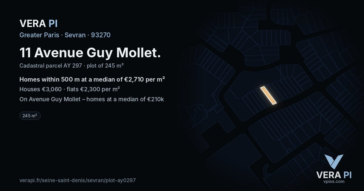 11 Avenue Guy Mollet, Sevran at night – the plot lit, the parcels around coloured by the prices near them