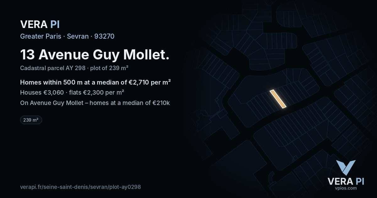 13 Avenue Guy Mollet, Sevran at night – the plot lit, the parcels around coloured by the prices near them