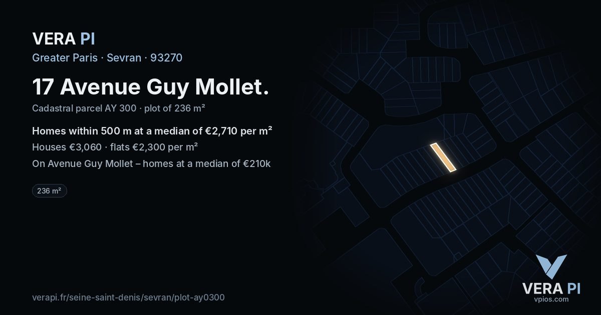 17 Avenue Guy Mollet, Sevran at night – the plot lit, the parcels around coloured by the prices near them