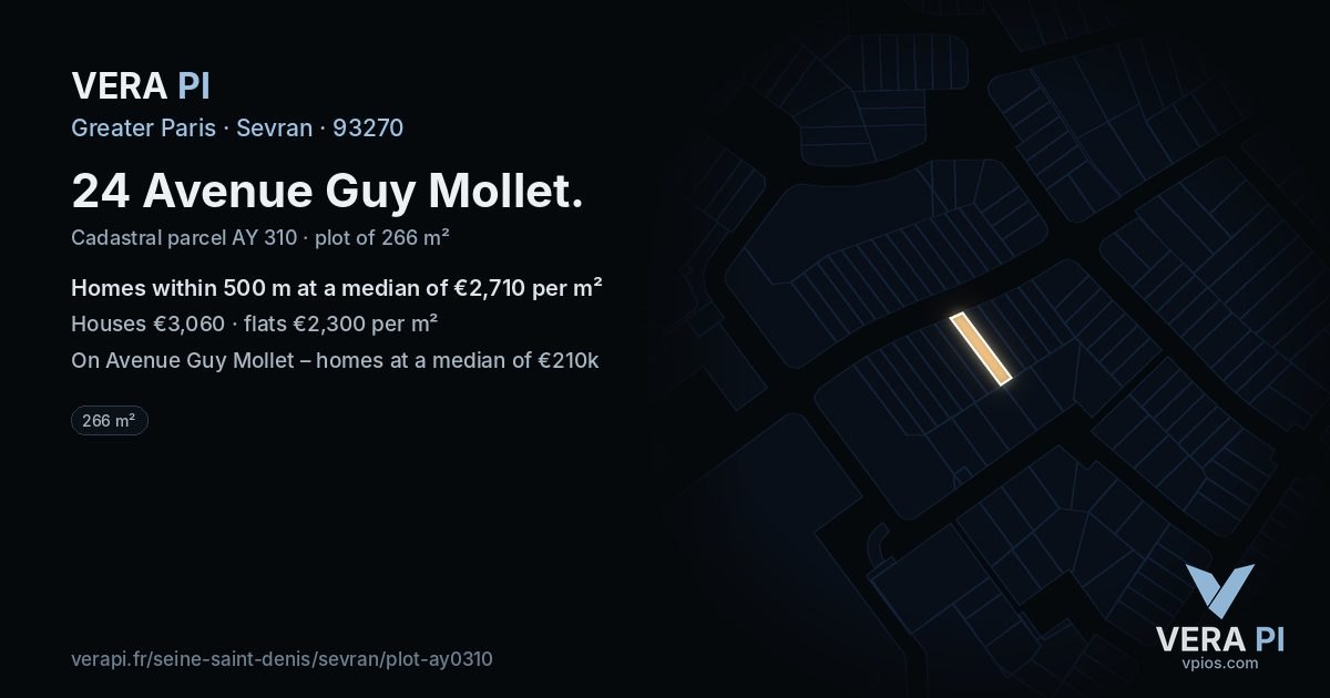 24 Avenue Guy Mollet, Sevran at night – the plot lit, the parcels around coloured by the prices near them