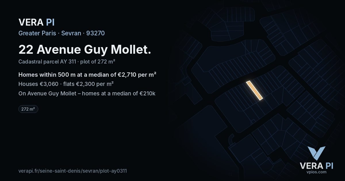 22 Avenue Guy Mollet, Sevran at night – the plot lit, the parcels around coloured by the prices near them