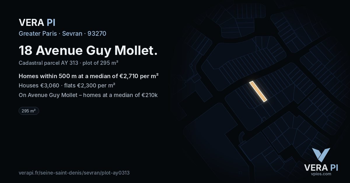 18 Avenue Guy Mollet, Sevran at night – the plot lit, the parcels around coloured by the prices near them