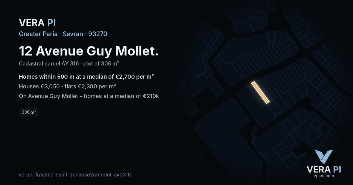 12 Avenue Guy Mollet, Sevran at night – the plot lit, the parcels around coloured by the prices near them