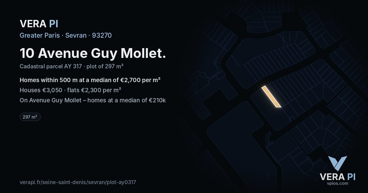 10 Avenue Guy Mollet, Sevran at night – the plot lit, the parcels around coloured by the prices near them