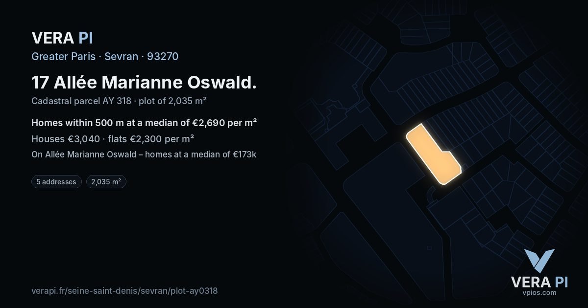 17 Allée Marianne Oswald, Sevran at night – the plot lit, the parcels around coloured by the prices near them