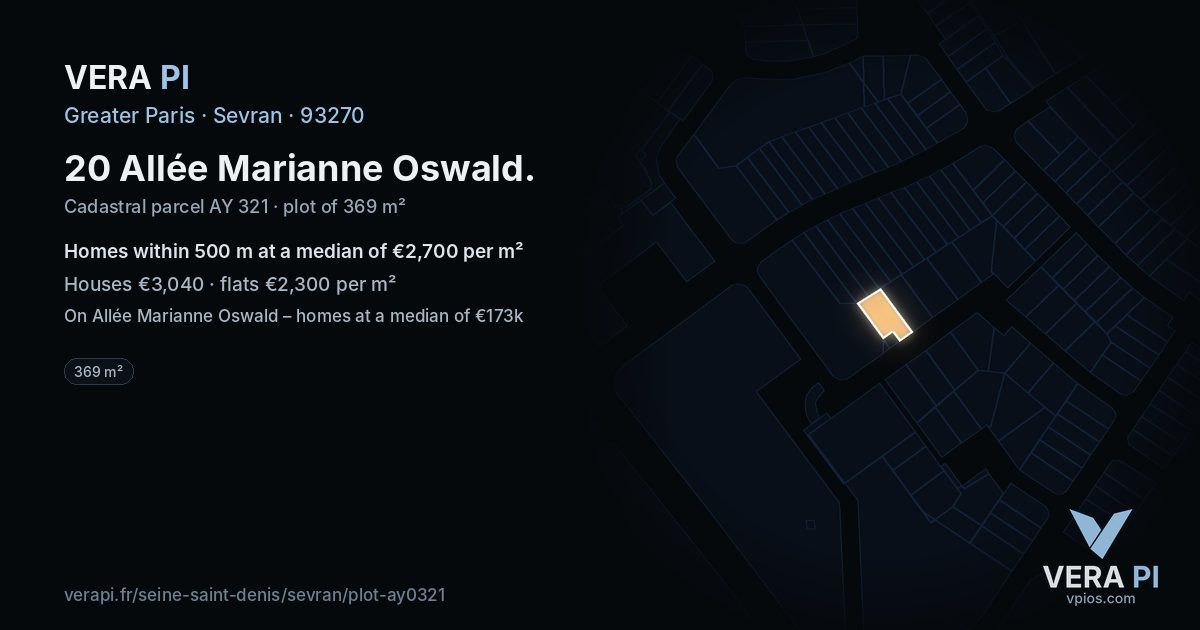 20 Allée Marianne Oswald, Sevran at night – the plot lit, the parcels around coloured by the prices near them