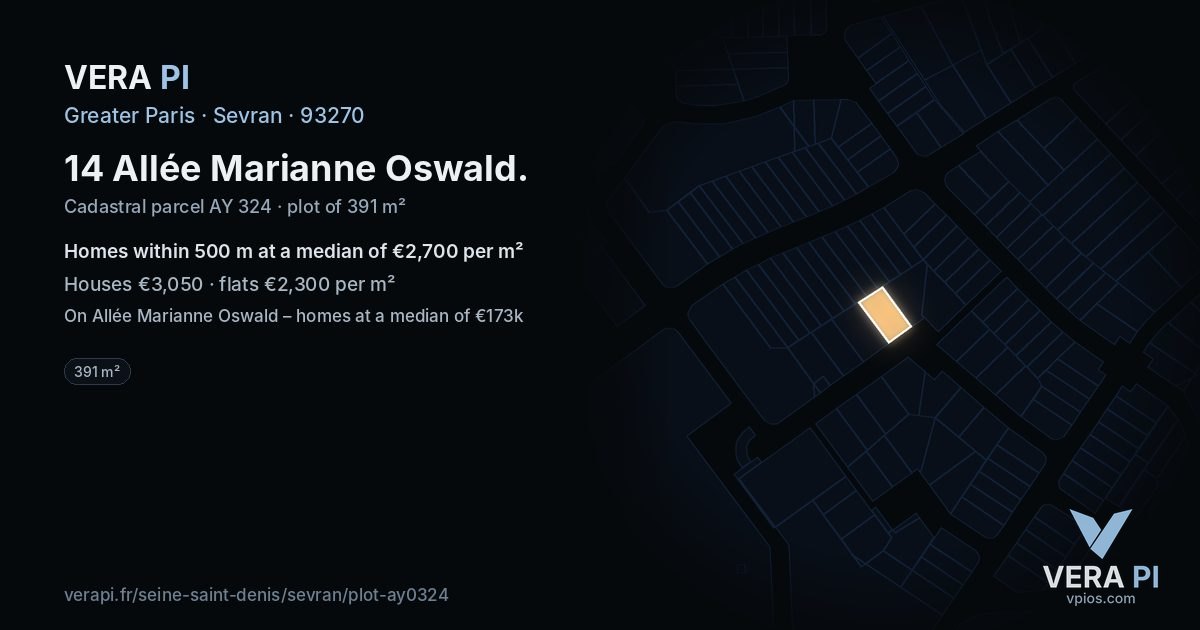 14 Allée Marianne Oswald, Sevran at night – the plot lit, the parcels around coloured by the prices near them