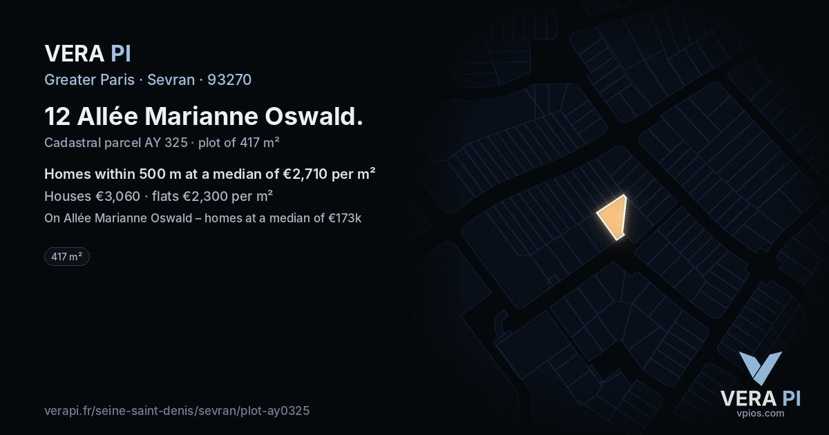 12 Allée Marianne Oswald, Sevran at night – the plot lit, the parcels around coloured by the prices near them